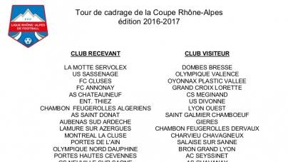 Coupe Rhône-Alpes : tirage du tour de cadrage